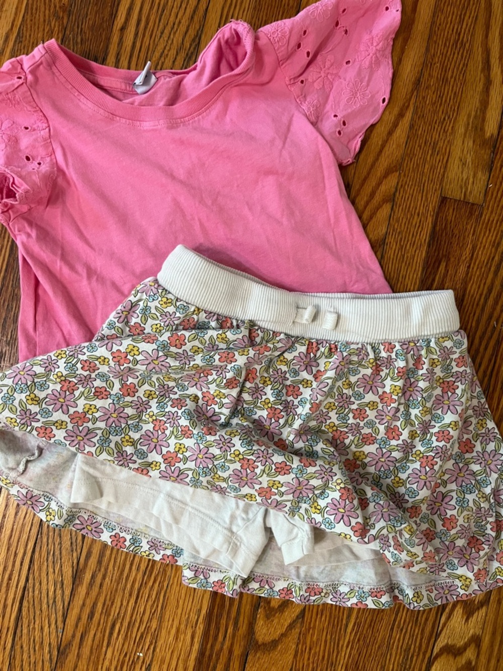 Old Navy Pink Floral Layered Skort with White Waistband